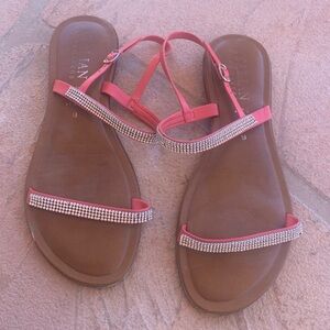 Italian Shoemakers Coral with Silver Rhinestone Strap Flat Sandals